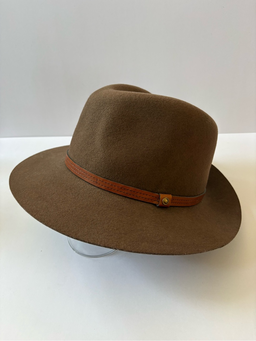 Rag&Bone Floppy Brim Felt Wool Fedora Hat Pecan Brown L Leather Trim Western